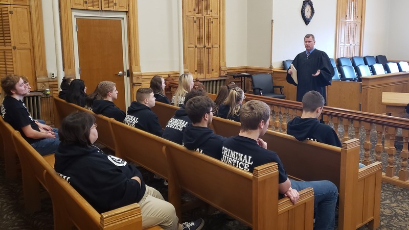 Criminal Justice students in the court room.